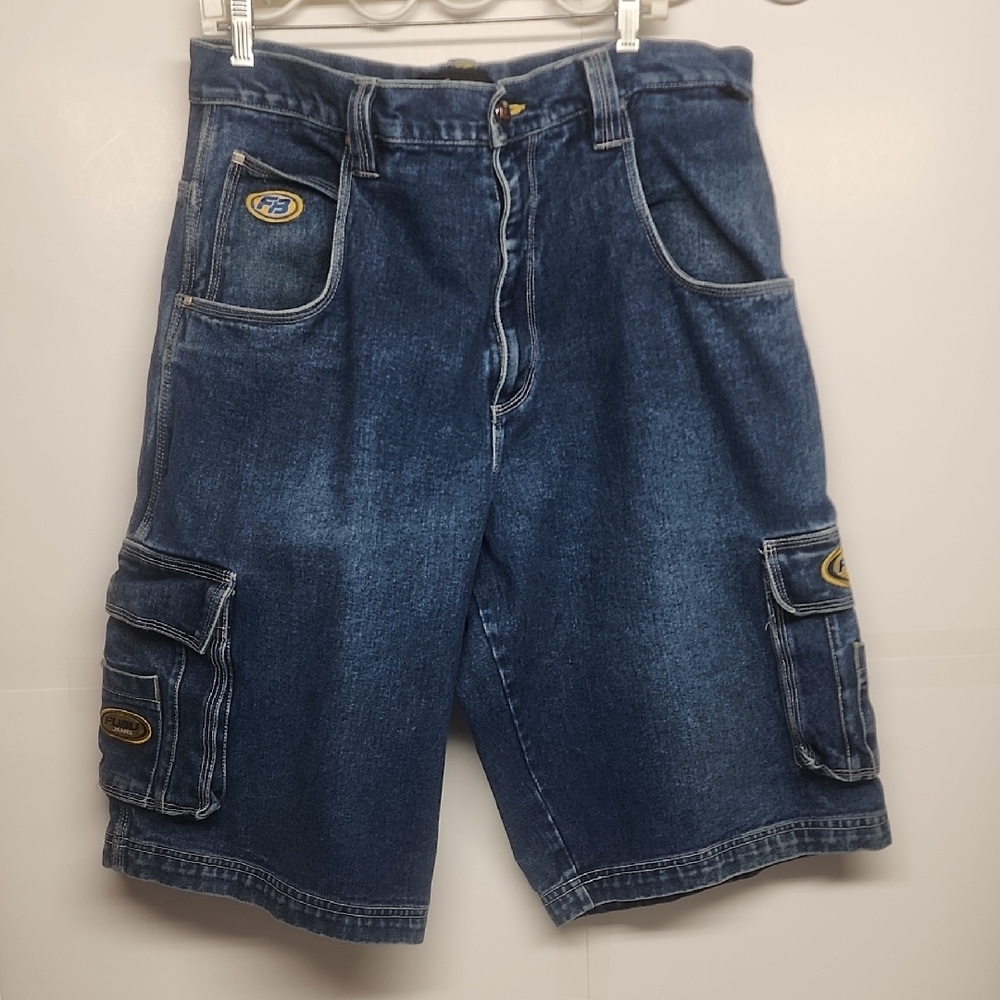 Fubu Vintage oversized carpenter mens medium blue cargo Streetwear shorts sz 38